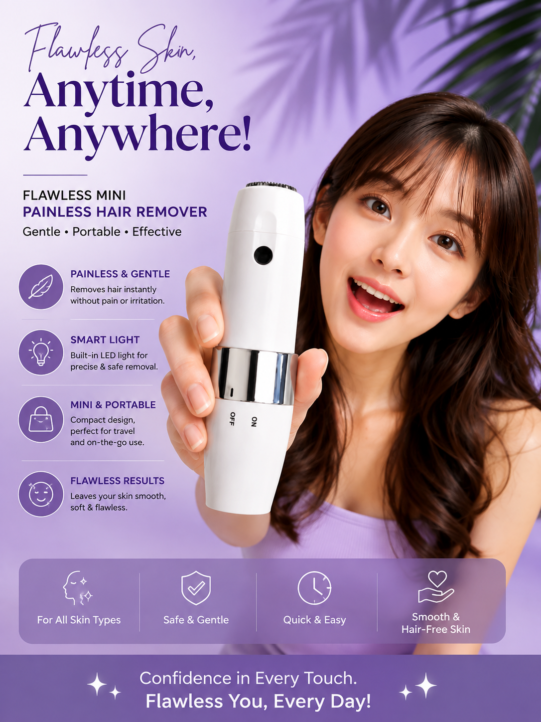 Flawless Mini Hair Remover – Portable Facial Shaver with Smart Light