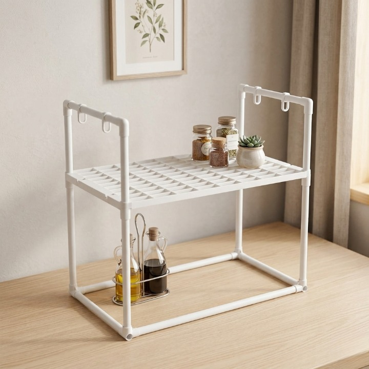 2-Tier Microwave Oven Storage Rack – Space-Saving Kitchen Organizer