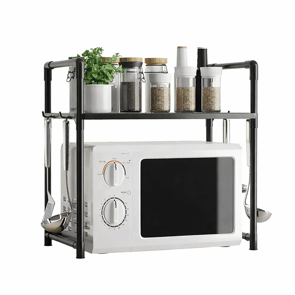 2-Tier Microwave Oven Storage Rack – Space-Saving Kitchen Organizer
