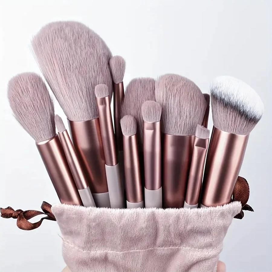 13-Piece Makeup Brush Set with Storage Pouch – Soft Bristle Makeup Brushes