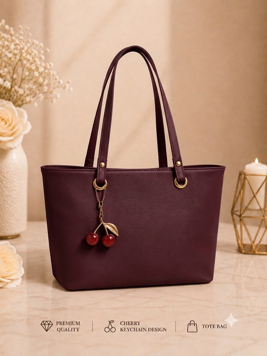 Cherry Charm Women's Tote Bag – Spacious Dual-Compartment Shoulder Bag