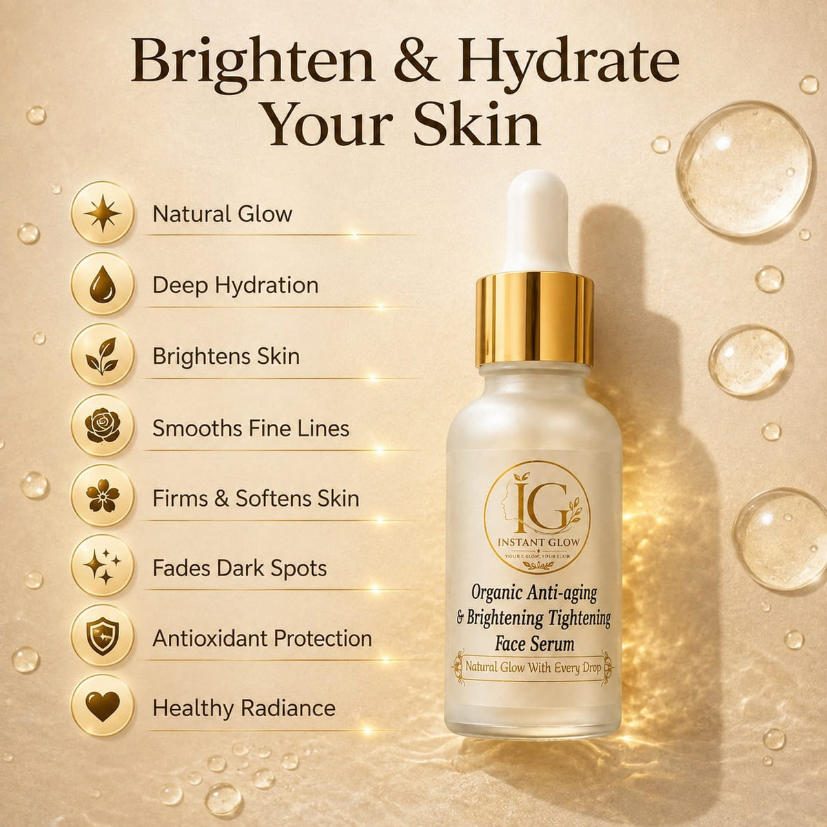 Organic Anti-Aging & Brightening Face Serum 30ml – Glow & Skin Tightening Serum
