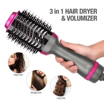 3-in-1 Professional Hot Air Hair Brush Styler – Dryer, Straightener & Curler