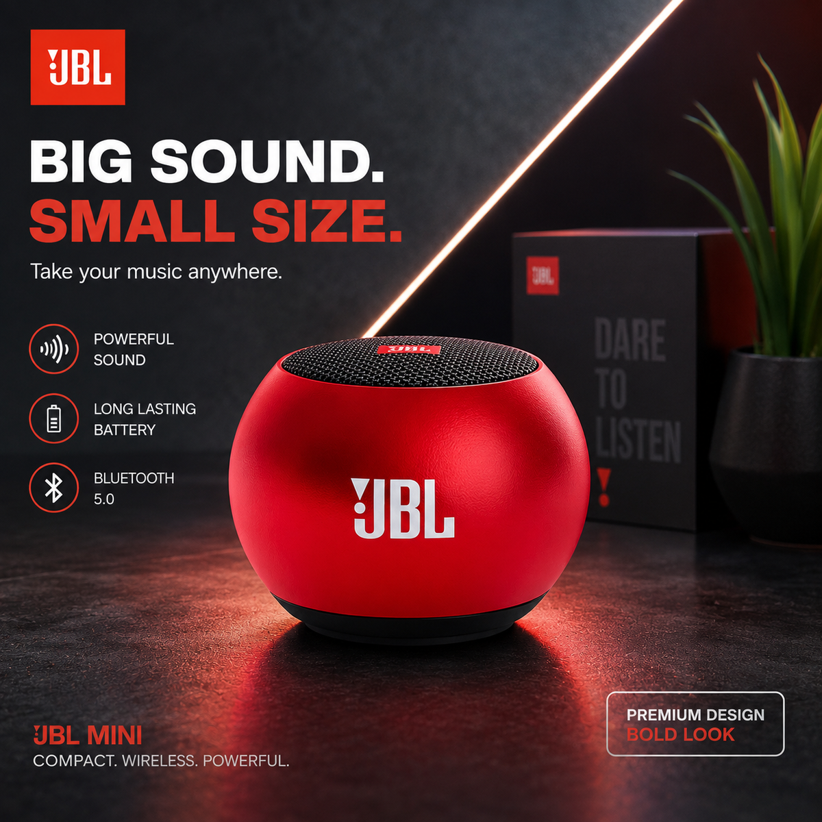 JBL M3 Mini Portable Bluetooth Speaker – Compact Wireless Speaker with Metal Finish