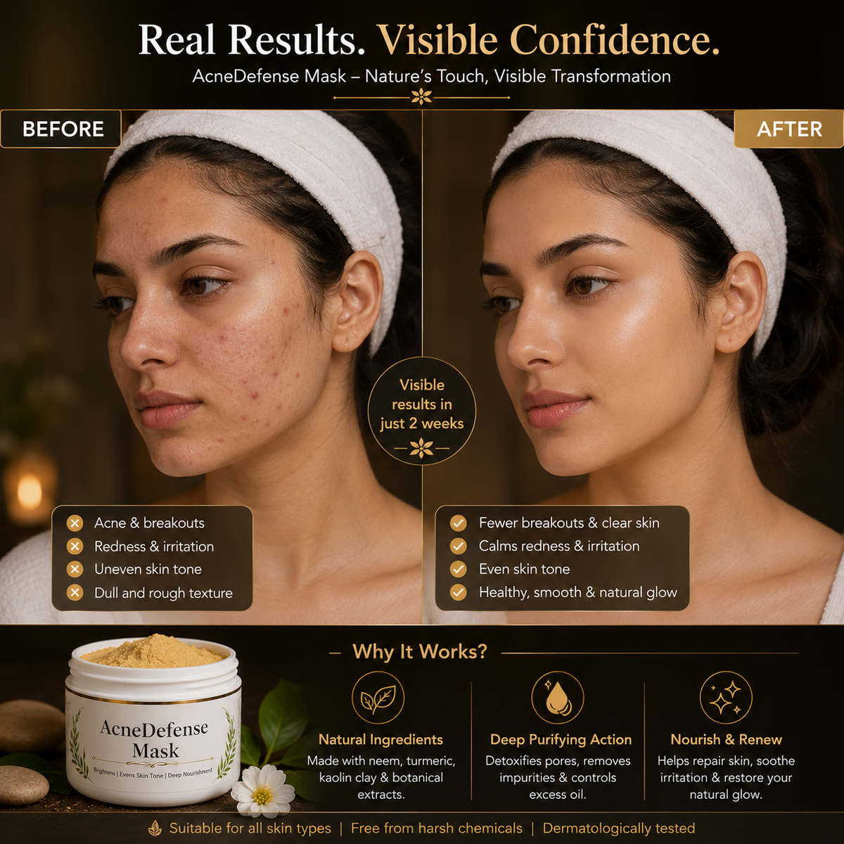 Acne Defense Face Mask 50g – Natural Deep Cleansing & Oil Control Mask