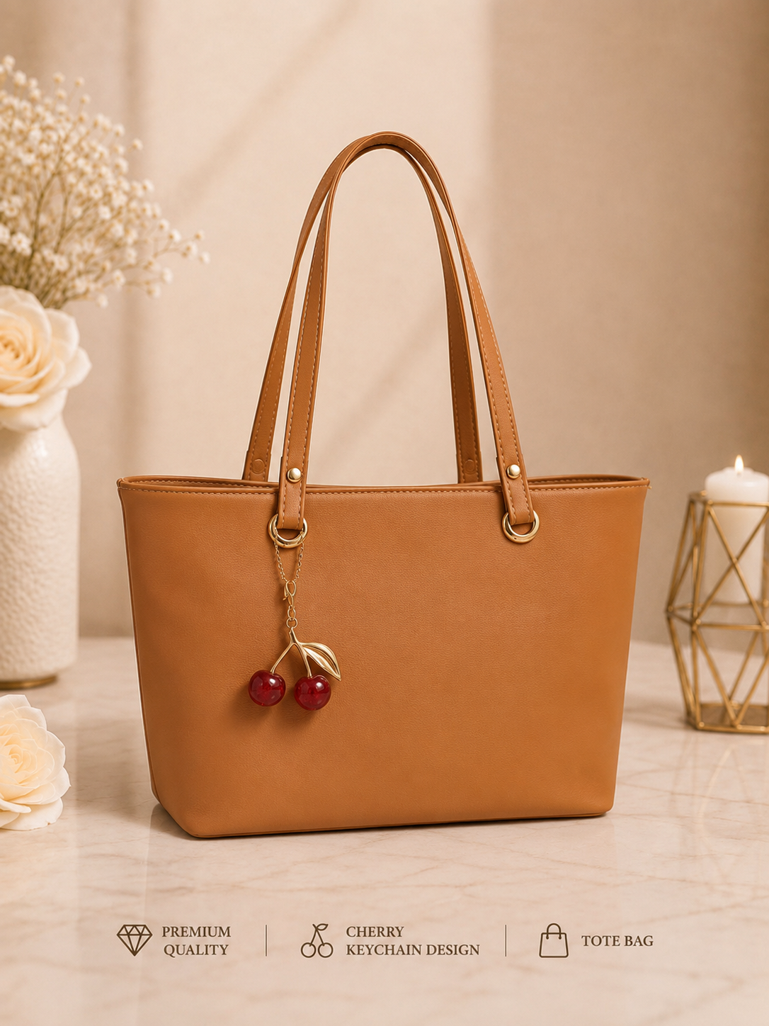 Cherry Charm Women's Tote Bag – Spacious Dual-Compartment Shoulder Bag