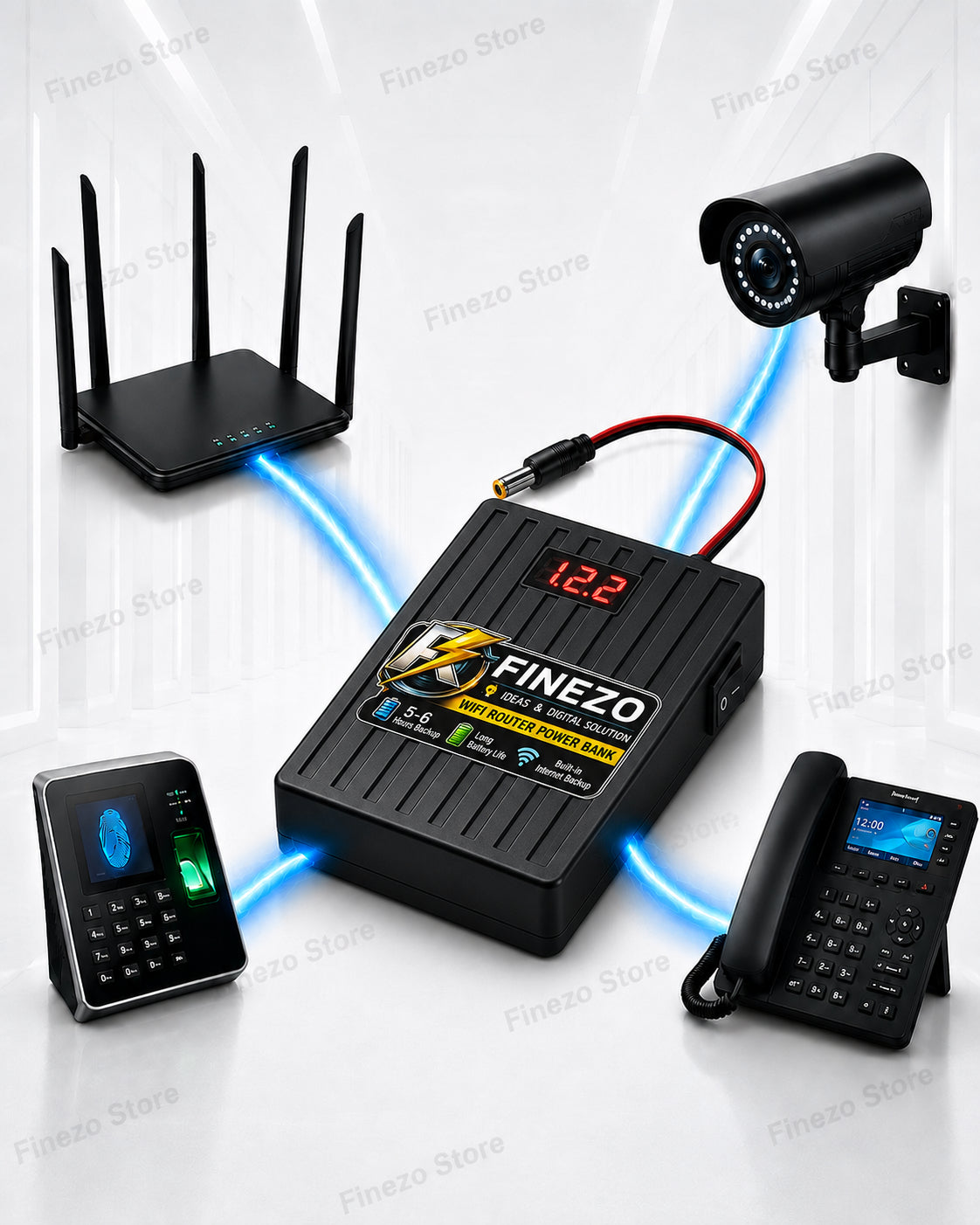 Finezo 12V WiFi Router Power Bank 6000mAh – Mini Router UPS with Volt Display