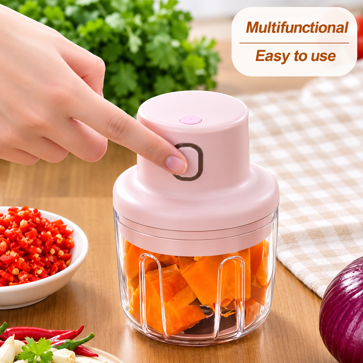 Mini USB Rechargeable Food Chopper 250ml – Portable Vegetable, Garlic & Meat Grinder