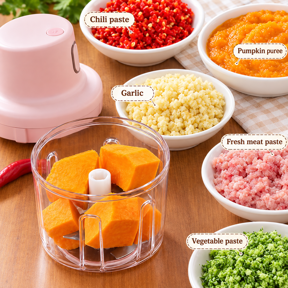 Mini USB Rechargeable Food Chopper 250ml – Portable Vegetable, Garlic & Meat Grinder