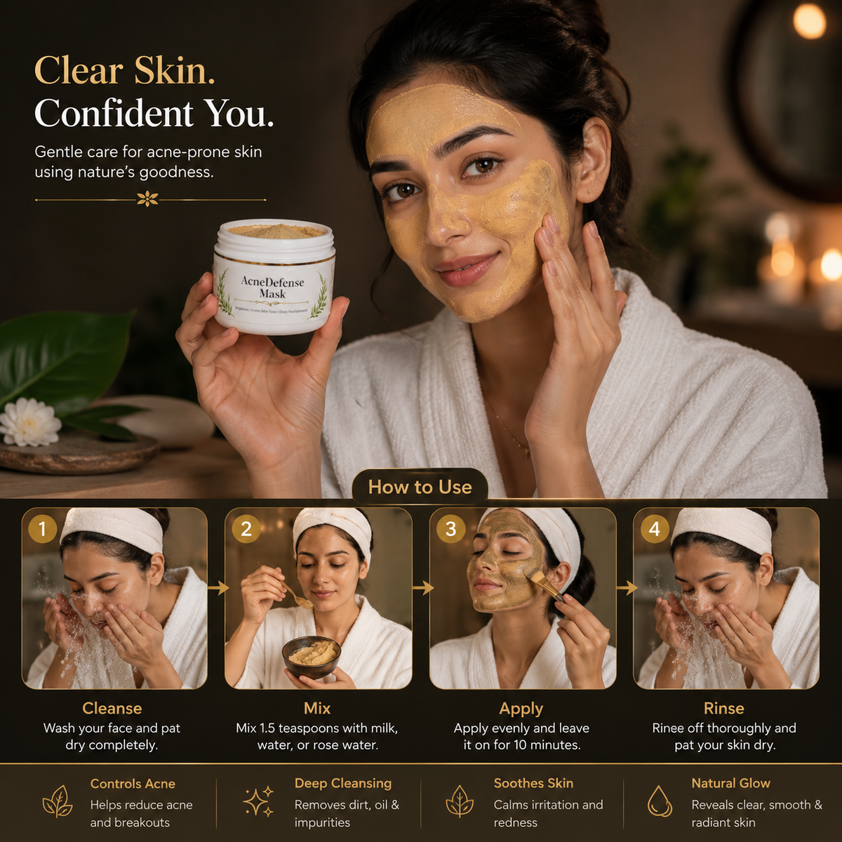 Acne Defense Face Mask 50g – Natural Deep Cleansing & Oil Control Mask