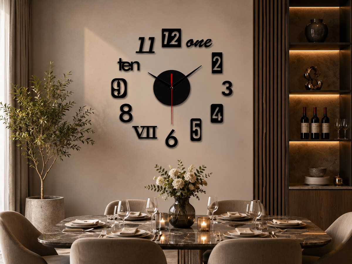 DIY 3D Wooden Wall Clock – Self-Adhesive Decorative Wall Clock for Home Décor