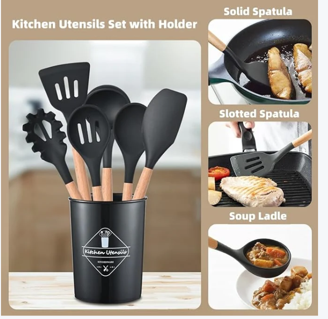 12-Piece Silicone Cooking Utensils Set – Heat-Resistant Kitchen Tool Set