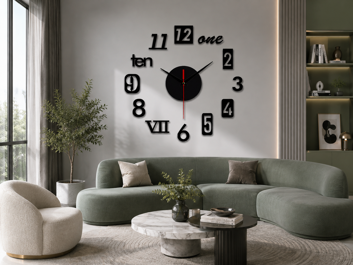 DIY 3D Wooden Wall Clock – Self-Adhesive Decorative Wall Clock for Home Décor