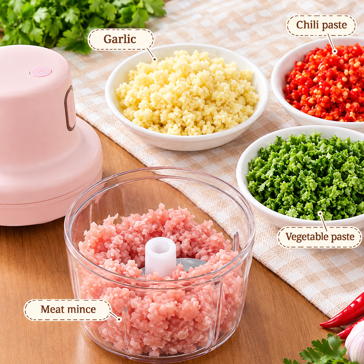 Mini USB Rechargeable Food Chopper 250ml – Portable Vegetable, Garlic & Meat Grinder