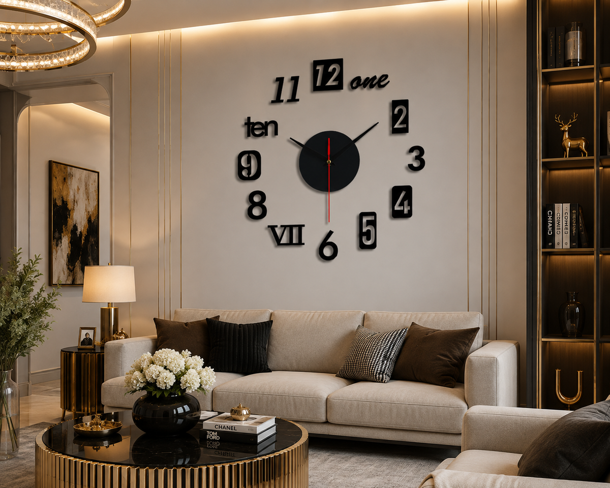 DIY 3D Wooden Wall Clock – Self-Adhesive Decorative Wall Clock for Home Décor